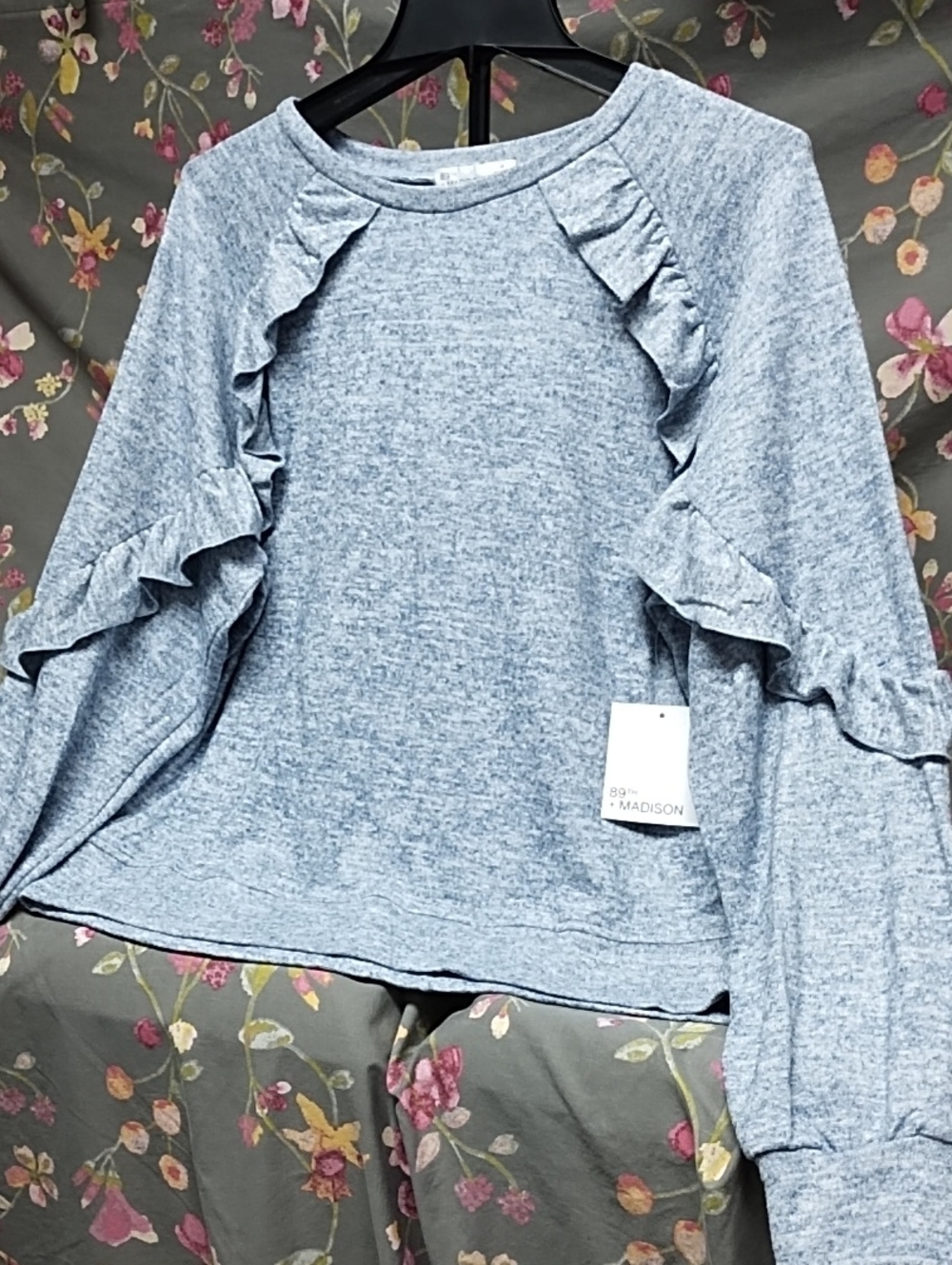 Madison Light Blue Ruffle Lightweight Top